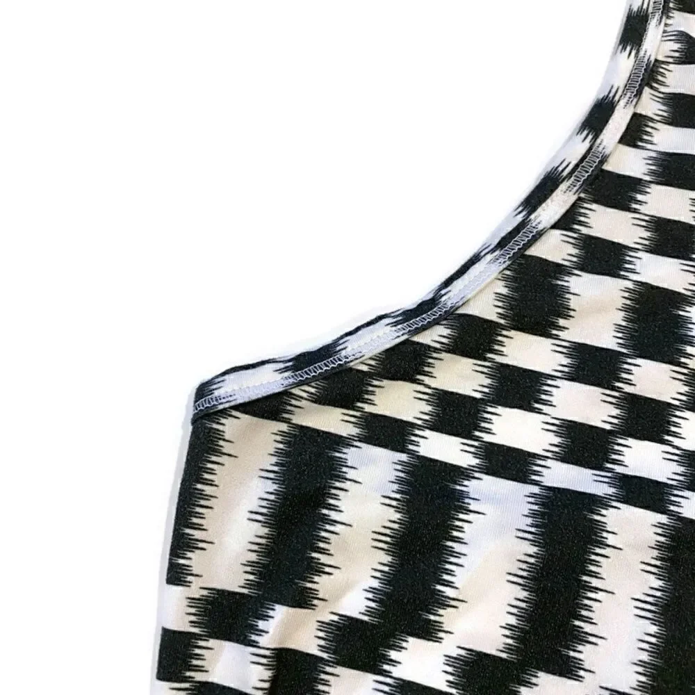 Nike Dri-Fit Sleeveless Workout Tank Top Activewear Black & White Pattern M